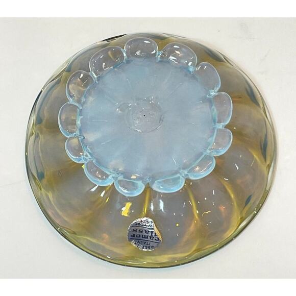Vintage Murano Art Glass Camer MCM Yellow Blue Small Footed Bowl - Picture 8 of 15